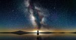  1girl from_behind full_body highres milky_way night outdoors reflecting_pool rko_(a470350510) salar_de_uyuni scenery sky solo star_(sky) starry_sky violet_evergarden violet_evergarden_(character) 