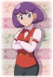  1girl black_pants cabernet_(pokemon) karen_(1217karen) long_sleeves pants pokemon pokemon_(anime) pokemon_(game) pokemon_bw purple_hair short_hair violet_eyes 
