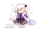  animal_ears azur_lane bangs bare_shoulders belfast_(azur_lane) black_dress black_ribbon blue_bow bow braid cat_ears cat_girl cat_tail chibi closed_mouth dress eyebrows_visible_through_hair frilled_dress frilled_sleeves frills hair_between_eyes hair_ribbon holding holding_spoon long_sleeves looking_at_viewer one_side_up oversized_object ribbon sakurato_ototo_shizuku sidelocks silver_hair sleeves_past_fingers sleeves_past_wrists spoon sugar_cube tail tail_bow translated white_background wide_sleeves |_| 