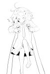  /\/\/\ 1girl ahoge blush closed_eyes closed_mouth doremi facing_viewer greyscale hands_up knee_up long_arms long_sleeves monochrome necktie original pleated_skirt shoes short_hair simple_background skirt socks solo white_background 