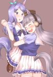  animal_ears bangs blunt_bangs breasts commentary_request gold_ship horse_ears horse_tail hug kikikitsune long_hair mejiro_mcqueen school_uniform silver_hair tail umamusume violet_eyes white_legwear 