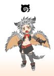  &gt;:o 1girl bare_shoulders belt black_hair black_skirt black_vest blush boots bow bowtie chinese_commentary commentary_request dragon_tail dragon_wings elbow_gloves fang full_body gloves gooster gradient gradient_background grey_hair grey_legwear hand_on_hip horns japari_symbol kemono_friends looking_at_viewer midriff monster_hunter monster_hunter:_world multicolored_hair navel nergigante no_bra no_nose open_clothes open_vest outstretched_arm parody personification red_neckwear short_hair skirt slit_pupils solo spikes spiky_hair standing stomach style_parody tail thigh-highs v-shaped_eyebrows vest wings yellow_eyes zettai_ryouiki 