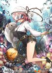  &gt;_&lt; 1girl :o air_bubble anklet barefoot basketball blue_eyes bracelet breasts bubble copyright_name covered_eyes day diving_mask fish flippers flower gambe hair_ornament jewelry large_breasts light_rays long_sleeves manatee net official_art pink_flower pink_hair qurare_magic_library ribbon short_hair smile solo swimsuit underwater watermark wrist_ribbon 