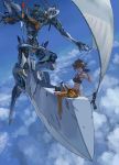  1girl binoculars clouds commentary_request copyright_request highres mecha radio sail string_of_flags yamashita_ikuto 
