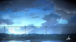  alu.m_(alpcmas) blue blurry bokeh building chain-link_fence city clouds condensation_trail dark depth_of_field fence hill lens_flare night no_humans original rainbow scenery signature sky sunlight 