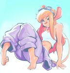  1girl animal_ears bare_shoulders barefoot blonde_hair blue_eyes breasts buck_teeth chip_&#039;n_dale_rescue_rangers crop_top disney eymbee full_body furry gadget_hackwrench goggles goggles_on_head jumpsuit long_hair midriff mouse_ears mouse_tail navel overalls pants pants_rolled_up sitting small_breasts snout solo tail 