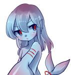  1girl animal_ears blue_eyes blue_hair blue_sclera blue_skin blush fins fish_girl_(kai_himo) gills gradient_hair head_fins head_tilt kai_himo looking_away monster_girl multicolored_hair nude original parted_lips pink_hair red_pupils simple_background solo tail upper_body white_background 