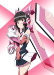  absurdres bangs bare_shoulders black_hair blunt_bangs breasts commentary_request covered_navel cowboy_shot elbow_gloves gloves highres leotard miniskirt miyabi_mt-b multicolored multicolored_clothes multicolored_gloves parted_lips senki_zesshou_symphogear sidelocks skirt small_breasts tsukuyomi_shirabe twintails yo-yo 
