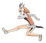  1girl black_hair blush eyebrows_visible_through_hair gazelle_ears gazelle_horns gazelle_tail highres kemono_friends light_brown_hair long_sleeves moriko_(moliko) multicolored_hair pantyhose pleated_skirt running shirt short_hair skirt solo t-shirt thomson&#039;s_gazelle_(kemono_friends) vest white_hair 