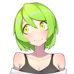 1girl bare_shoulders blush character_request collarbone copyright_request face green_hair highres looking_to_the_side short_hair smile solo tank_top wan_ban white_background yellow_eyes 