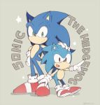  english gloves green_eyes hand_on_another&#039;s_head hedgehog multiple_persona pointing red_footwear rento_(rukeai) sideways_mouth smile sonic sonic_the_hedgehog star title white_gloves 