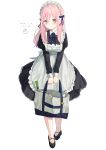  1girl absurdres apron hair_ribbon highres long_hair maid maid_headdress original pink_hair ribbon tote_bag youichi_(45_01) 