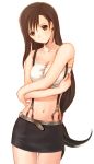  brown_hair earrings final_fantasy final_fantasy_vii hijiri_ruka jewelry long_hair midriff miniskirt navel simple_background skirt solo suspenders tifa_lockhart very_long_hair 