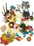  animal_ears bad_id basket braid brown_hair cat_ears cat_tail chen chibi earrings grey_hair hat jewelry kaenbyou_rin mouse mouse_ears mouse_tail nazrin red_eyes short_hair tail touhou twin_braids 