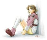  brown_hair gundam gundam_seed miriallia_haw sitting thigh-highs thighhighs uniform 