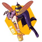  antenna bee_girl breasts capcom flying insect_girl kon_(kdash) kon_(pixiv31474) monster_girl pantyhose purple_hair purple_pantyhose q-bee short_hair vampire_(game) wings 