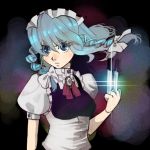  blue_eyes braid hairband izayoi_sakuya knife kotetu maid ribbon short_hair silver_hair touhou tsurusaki_yuu twin_braids 