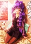  cat closed_eyes hair_intakes kanon minase_akiko pantyhose piro purple_hair signature yukirin 