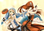  bridget bridget_(guilty_gear) brown_eyes brown_hair dolphin gloves green_eyes guilty_gear hat jurithedreamer long_hair may may_(guilty_gear) nun pantyhose pirate pirate_hat short_hair shorts skull_and_crossbones trap yoyo 