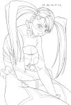  cleavage cleavage_cutout inoue_takuya large_breasts lineart long_hair mask monochrome rainbow_mika sitting smile solo street_fighter twintails 