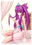  alternate_hairstyle bed blush breasts curtains fechirin lingerie long_hair nightgown no_hat no_headwear patchouli_knowledge purple_hair solo touhou twintails underwear 