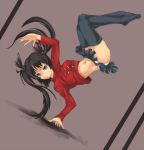  black_legwear black_thighhighs blue_eyes fate/stay_night fate_(series) feet hair_ribbon hands handstand long_hair midriff miniskirt napori navel panties ribbon skirt thigh-highs thighhighs tohsaka_rin toosaka_rin twintails type-moon underwear zettai_ryouiki 