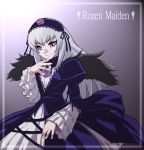  6ro dress finecraft69 flower frills hairband isako_rokurou long_hair pale_skin purple_eyes rose rozen_maiden silver_hair suigintou violet_eyes wings 