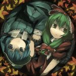  2girls kagiyama_hina kawashiro_nitori kitsune_(kazenouta) leaf leaves multiple_girls touhou 