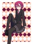  glasses kurabayashi_aya necktie original pantyhose red_eyes red_hair redhead school_uniform short_hair skirt striped 