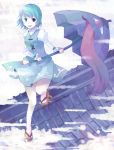  :p blue_hair geta heterochromia karakasa karakasa_obake pantyhose red_eyes sandals shirogumi short_hair tatara_kogasa tongue touhou umbrella white_pantyhose 