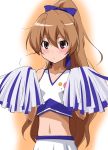  blush brown_hair cheerleader midriff navel pom_poms ponytail skirt toradora! youkan 