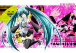  bad_id boots detached_sleeves green_eyes green_hair hatsune_miku headphones jumping long_hair microphone thigh-highs thigh_boots thighhighs twintails vocaloid 
