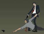  adachi_tohru crazy doujima_ryoutarou eyepatch genmaipudding gun gun_to_head gunpoint hands male necktie outstretched_arm outstretched_hand persona persona_4 police reaching weapon 