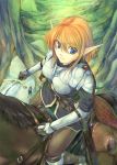  blonde_hair blue_eyes elf fantasy horse kirishima_satoshi original pointy_ears riding short_hair sword weapon 