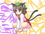  brown_hair cat_ears cat_tail chen hat short_hair squat squatting tail touhou urushi yakumo_ran yakumo_yukari 