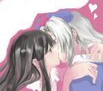  black_hair grey_hair hat heart houraisan_kaguya kiss mosuke multiple_girls mutual_yuri pink_eyes touhou yagokoro_eirin yuri 