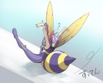  antenna bee_girl breasts capcom flying hpa_(pixiv) insect_girl monster_girl pantyhose purple_hair purple_pantyhose q-bee short_hair vampire_(game) wings 
