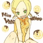  baroque_works blonde_hair character_name earrings food food_themed_clothes fruit fruit_background green_eyes hair_ornament hairclip jewelry lemon miss_valentine one_piece short_hair solo yukke 