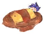  1boy black_hair blue_hair cheese chibi closed_eyes food lying multicolored_hair on_back open_mouth pancake rento_(rukeai) smile solo spiky_hair yu-gi-oh! yuu-gi-ou_arc-v yuuto_(yuu-gi-ou_arc-v) 