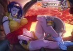  1girl alcohol beer boots breasts cigarette cigarette_box cleavage cockpit cowboy_bebop cup drinking_glass faye_valentine green_eyes gun hairband handgun high_heel_boots high_heels holding large_breasts purple_hair science_fiction shirt short_hair shorts sitting solo space_craft thigh-highs weapon xong yellow_shirt yellow_shorts 