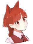  1other animal_ears bangs braid cat_ears irodori_pickles looking_at_viewer mairimashita!_iruma-kun opera_(marimashita!_iruma-kun) pointy_ears red_eyes red_ribbon red_vest redhead ribbon solo tail upper_body vest white_background 