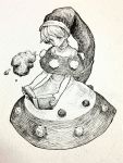  1girl bangs blush book capelet closed_mouth doremy_sweet eyebrows_visible_through_hair hat highres holding holding_book looking_at_viewer mashimashi monochrome nightcap pom_pom_(clothes) short_hair solo touhou traditional_media 