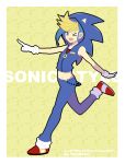  1boy blonde_hair blue_eyes blue_hair blue_hoodie blue_pants cosplay english fang gloves hood hoodie multicolored_hair one_eye_closed open_mouth pants red_footwear rento_(rukeai) running shoes sleeveless sleeveless_hoodie smile solo sonic sonic_(cosplay) sonic_the_hedgehog star starry_background white_gloves yu-gi-oh! yuu-gi-ou_arc-v yuugo_(yuu-gi-ou_arc-v) 