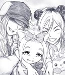  3girls akim_x animal_ears bags_under_eyes closed_eyes fake_animal_ears monochrome multiple_girls rena_(watashi_ga_motenai_no_wa_dou_kangaetemo_omaera_ga_warui!) ribbon smile watashi_ga_motenai_no_wa_dou_kangaetemo_omaera_ga_warui! yoshida_masaki 