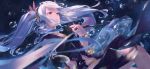  1girl bubble dress gloves grimms_notes highres long_hair looking_to_the_side red_eyes solo sousou_(sousouworks) twintails weapon white_hair 