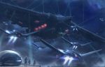  3boys aircraft airplane dated dust highres landing_gear light_rays mecha multiple_boys night night_sky original rapama science_fiction sky tagme 