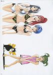  4girls :d absurdres bangs bikini black_bikini blue_hair bow breasts brown_eyes camouflage camouflage_bikini cat character_name cleavage collarbone copyright_name dress frilled_dress frills front-tie_bikini front-tie_top green_eyes green_hair grey_background grey_hat hands_on_hips hands_on_lap high_ponytail highres long_hair looking_at_viewer medium_breasts multiple_girls navel neck_ribbon open_mouth page_number pink_dress redhead ribbon scan seo_kouji short_dress short_hair side-tie_bikini sideboob simple_background sleeveless smile standing sundress suzuka swimsuit two_side_up very_long_hair white_bikini white_ribbon yellow_bow 