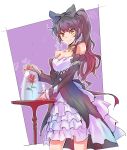  1girl animal_ears beauty_and_the_beast black_hair blake_belladonna bow cat_ears dress flower hair_bow highres iesupa long_hair ribbon rwby solo yellow_eyes 