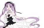  1girl bare_shoulders black_bow black_ribbon bow bracelet choker dress euryale fate/grand_order fate/hollow_ataraxia fate_(series) hairband jewelry lolita_hairband long_hair open_mouth purple_hair repose_00 ribbon sleeveless sleeveless_dress solo twintails very_long_hair violet_eyes white_background white_dress 