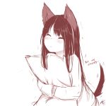  animal_ears artist_name blush closed_eyes commentary english english_commentary highres hug long_hair long_sleeves monochrome object_hug original signature sketch tail tail_raised tail_wagging teriibol trembling wolf_ears wolf_girl wolf_tail 